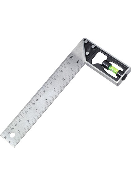 03022 Su Terazili Açı Ölçer Cetvel Marangoz Gönye 90° 20 cm