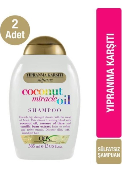 Yıpranma Karşıtı Coconut Miracle Oil Şampuanı 385 ml X2