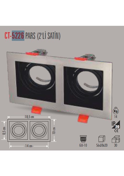 CT-5226 Pars Ikili Satin Kare Spot (Ampulsuz)Cata
