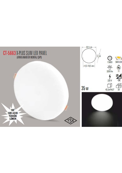 CT-5663 30W/6000K X-Plus Slım LED Panel(Beyaz) Cata