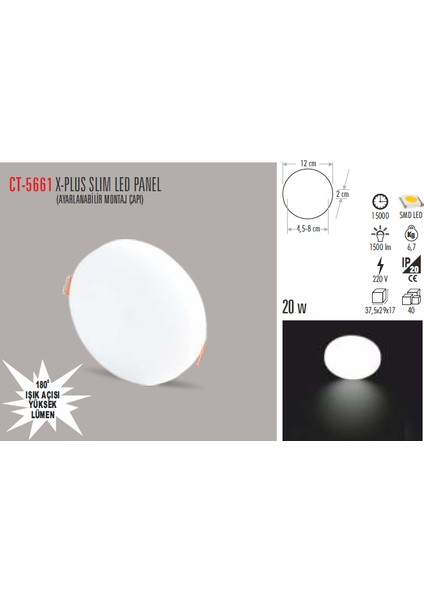 CT-5661 15W X-PLUS SLIM LED PANEL (BEYAZ)CATA fiyatları