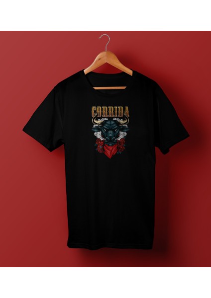 Cnsz Tasarım Boğa Gül Retro Illüstrasyon Çizim Baskılı T-Shirt