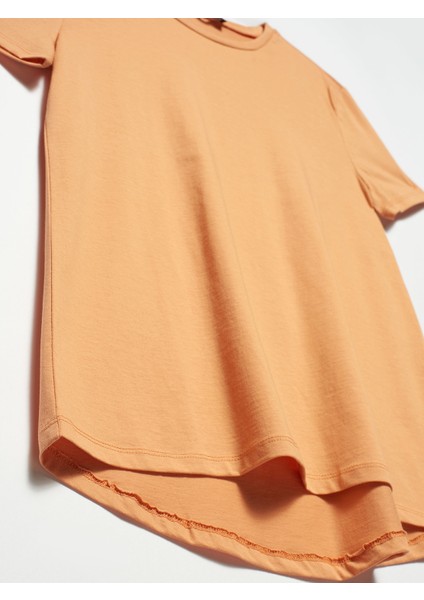 3471 Bisiklet Yaka Basic T-Shirt-Şeftali