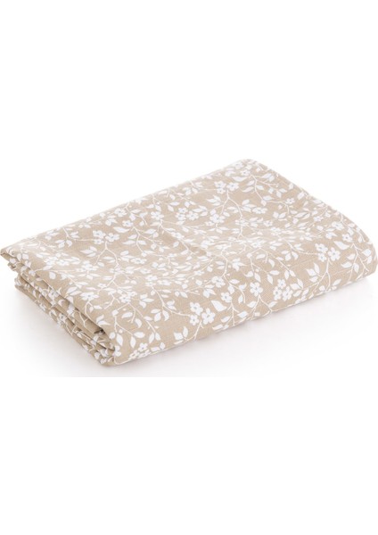 Müslin Bezi Örtü Menekşe Desen - Bej 120X120 cm + 4 Adet Ağız Mendili