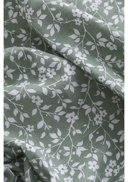Müslin Bezi Örtü Menekşe Desen - Yeşil 120X120 cm + 4 Adet Ağız Mendili