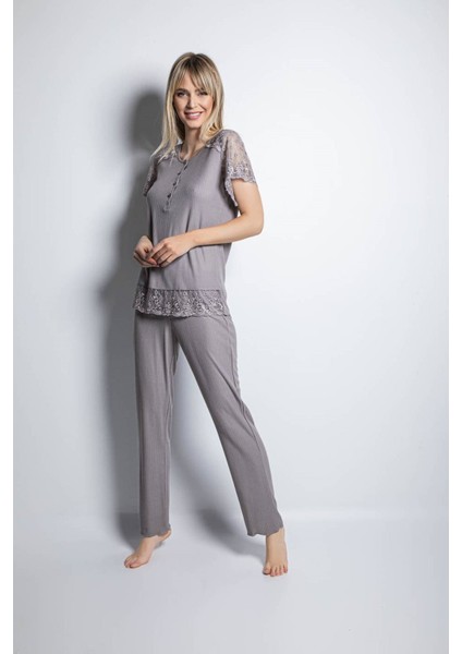 19161 Kısa Kollu Pijama Takım - Gri