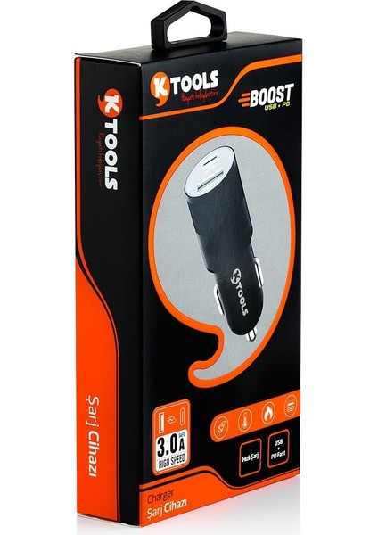 Boost Pd 36W 3 Amper Pd Qualcomm 3.0 USB Araç Şarjı Siyah