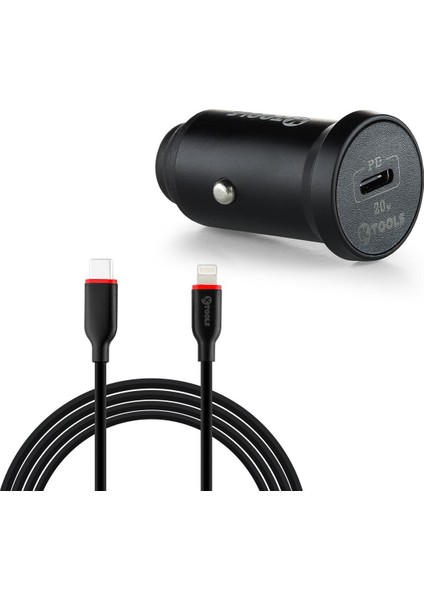 Drive Inn Pd 20W Usb-C To Lightning Kablolu Araç Şarjı Siyah