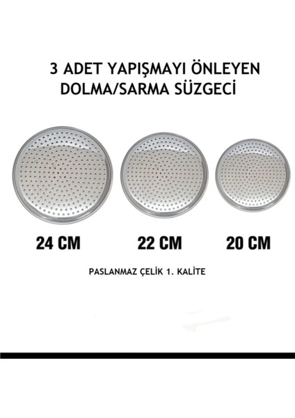 Çelik 3 Adet Paslanmaz Sarma Altlığı 20/22/24 cm