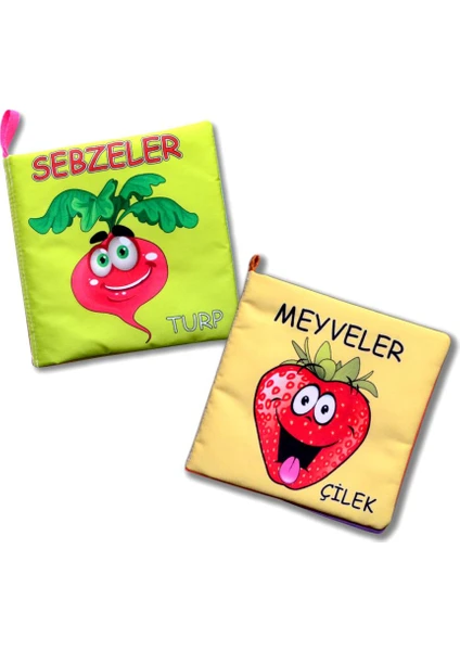 2 Kitap Tox Meyveler ve Sebzeler Kumaş Sessiz Kitap T113/T49 - Bez Kitap , Eğitici Oyuncak , Yumuşak ve Hışırtılı