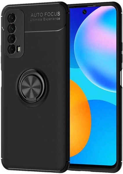 Huawei P Smart 2021 Kılıf Zore Ravel Yüzüklü Silikon Kılıf Siyah