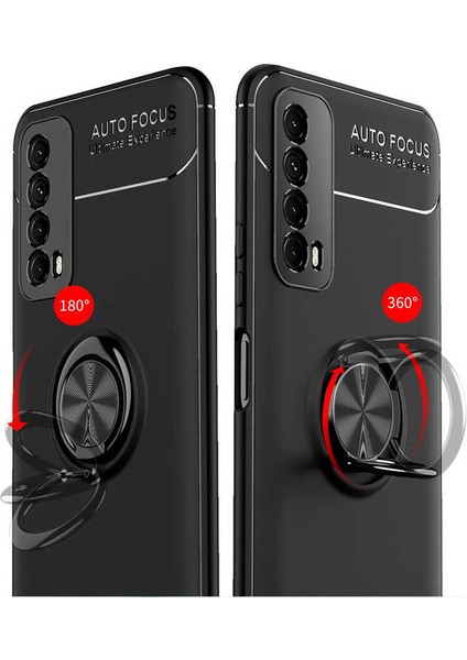 Huawei P Smart 2021 Kılıf Zore Ravel Yüzüklü Silikon Kılıf Siyah fırsatları