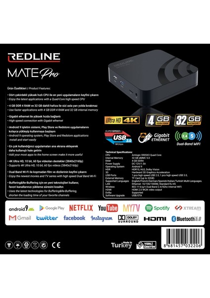 Matepro 4gb Ram 32GB Hafıza Amlogic S905X3 Cpu Android TV Box