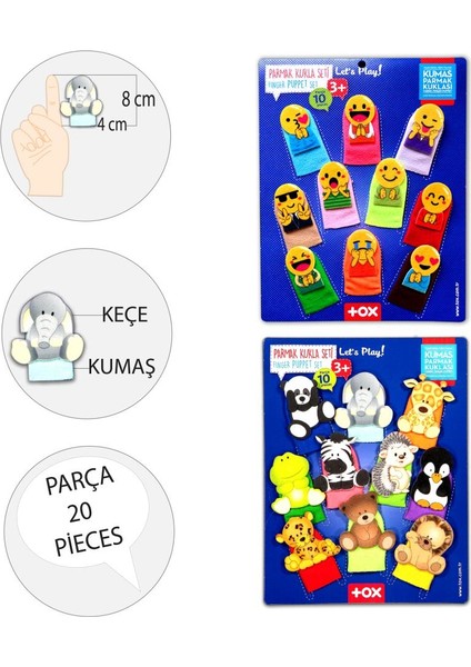 2 Set - 20 Parça Tox Emojiler ve Vahşi Hayvanlar Parmak Kukla 106/78-1