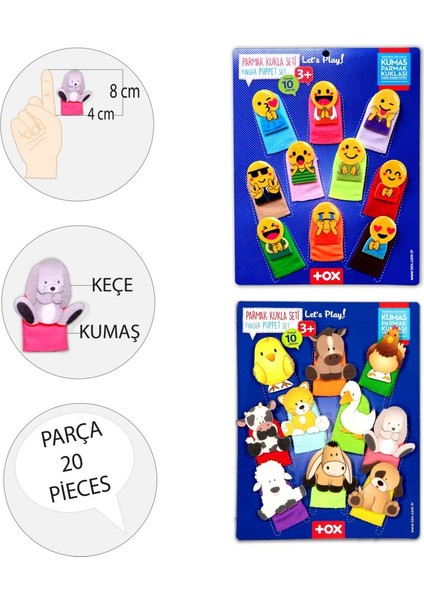 2 Set - 20 Parça Tox Emojiler ve Evcil Hayvanlar Parmak Kukla 106/77-1