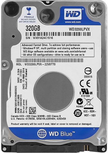 320GB 5400RPM 8MB Cache Sata 3 2.5" Sabit Disk (WD3200LPVX)