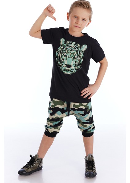 Pixel Tiger Erkek Çocuk T-shirt Kapri Şort Takım