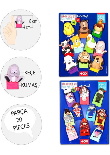 2 Set - 20 Parça Tox Evcil Hayvanlar ve Meslekler Parmak Kukla 77-1/76-2 modelleri