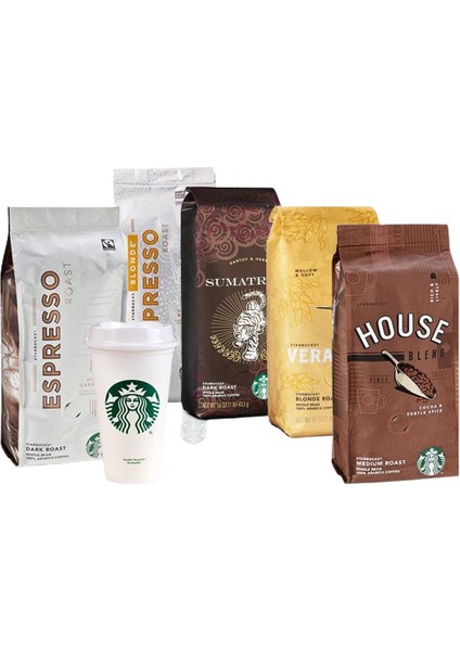 Sumatra, Veranda, Blonde, Dark Espresso, House 250 gr Çekirdek Kahve ve Plastik Bardak