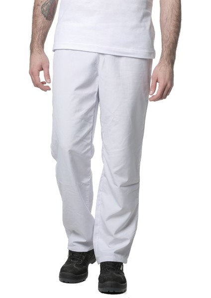Beyaz Erkek Kemerli Aşçı Pantolonu