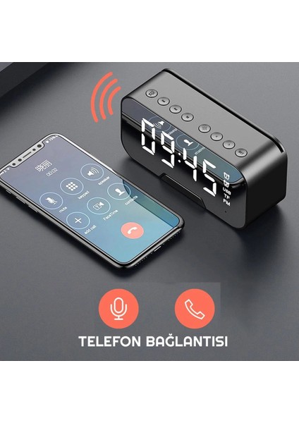 D88 Bluetooth Kablosuz Hoparlör Radyo Masa Saat Alarm LED