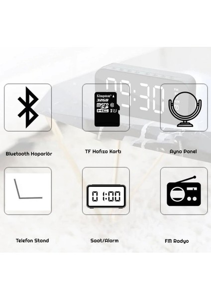 D88 Bluetooth Kablosuz Hoparlör Radyo Masa Saat Alarm LED