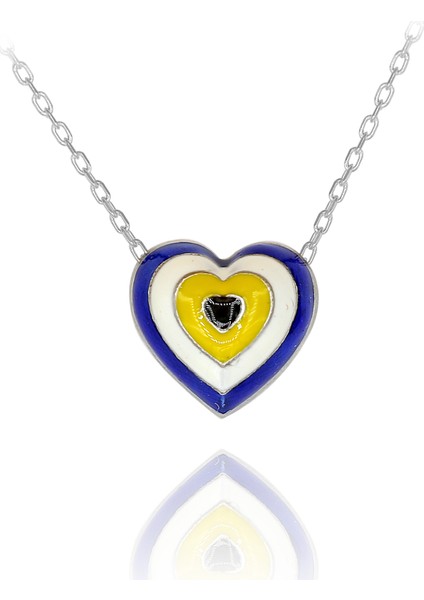 Lacivert Beyaz Mineli Kalp Nazar Boncuğu Gümüş Kolye