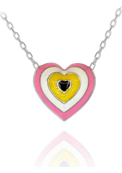Pembe Beyaz Mineli Kalp Nazar Boncuğu Gümüş Kolye