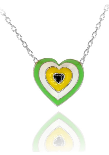 Yeşil Beyaz Mineli Kalp Nazar Boncuğu Gümüş Kolye