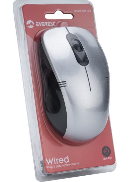 SM-258 USB Gümüş 1200DPI Optık Kablolu Mouse