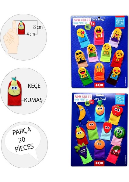 2 Set - 20 Parça Tox Emojiler ve Meyveler Parmak Kukla 106/105
