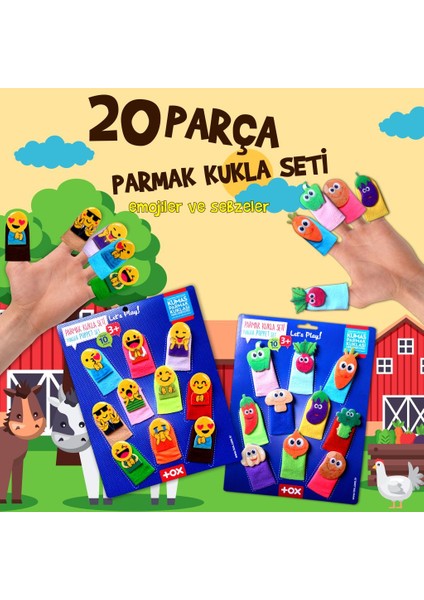 2 Set - 20 Parça Tox Emojiler ve Sebzeler Parmak Kukla 106/104