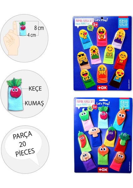 2 Set - 20 Parça Tox Emojiler ve Sebzeler Parmak Kukla 106/104