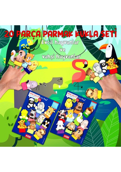 2 Set - 20 Parça Tox Vahşi Hayvanlar ve Evcil Hayvanlar Parmak Kukla 77-1/78-1