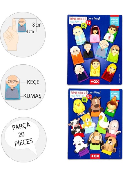 2 Set - 20 Parça Tox Evcil Hayvanlar ve Aile Bireyleri Parmak Kukla 77-1/75-1