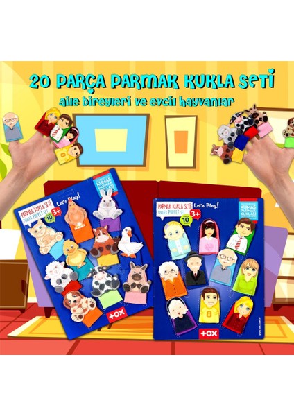 2 Set - 20 Parça Tox Evcil Hayvanlar ve Aile Bireyleri Parmak Kukla 77-2/75-1