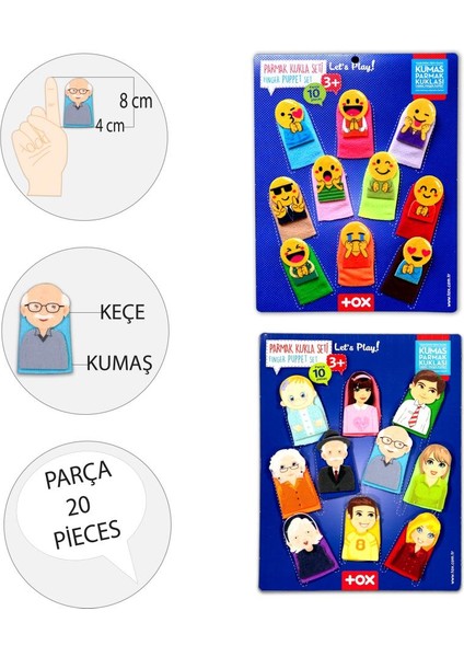 2 Set - 20 Parça Tox Emojiler ve Aile Bireyleri Parmak Kukla 106/75-1