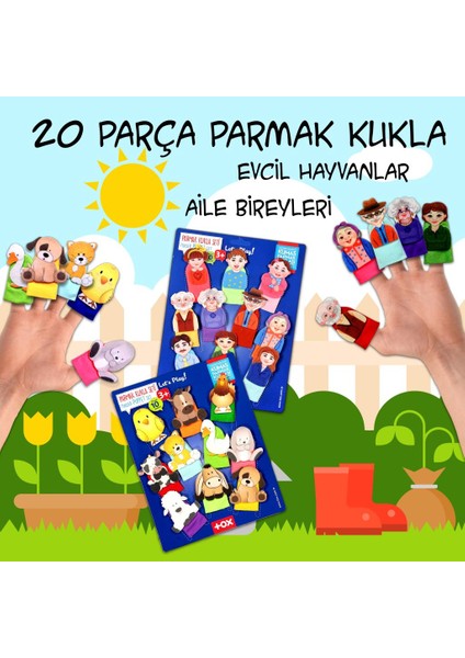 2 Set - 20 Parça Tox Evcil Hayvanlar ve Aile Bireyleri Parmak Kukla 77-1/75-2
