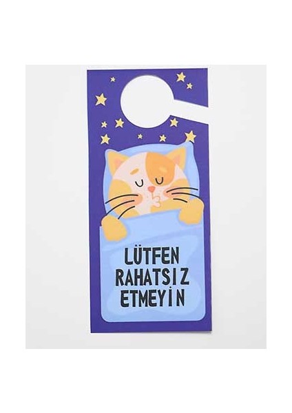 2'li Kedi Temalı "lütfen Rahatsız Etmeyin" Kapı Askı Uyarısı