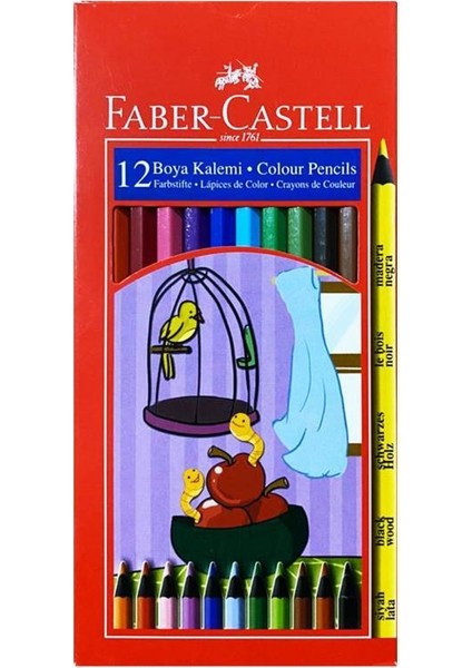 12 Renk Tam Boy Kuru Boya Kalemi Siyah Lata