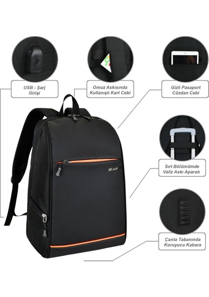 Smart Bag Gizli USB Şarj Girişli Akıllı Sırt Çantası