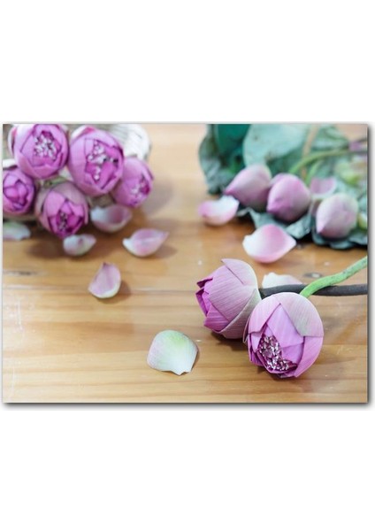 Cakatablo Ahşap Tablo Masada Pembe Lotus Çiçeği Görseli