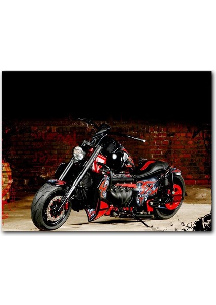 Cakatablo Ahşap Tablo Boss Hoss Motosiklet Siyah Kırmızı Görsel