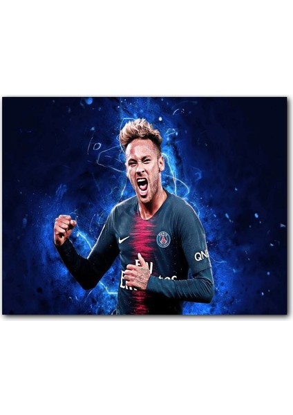Cakatablo Ahşap Tablo Neymar Jr Psg Futbol Takımı Mavi Fon Görseli