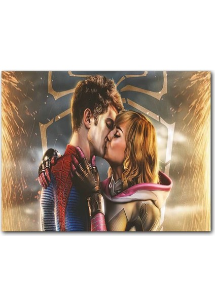 Cakatablo Ahşap Tablo Örümcek Adam ve Gwen Stacy Öpüşme Görseli