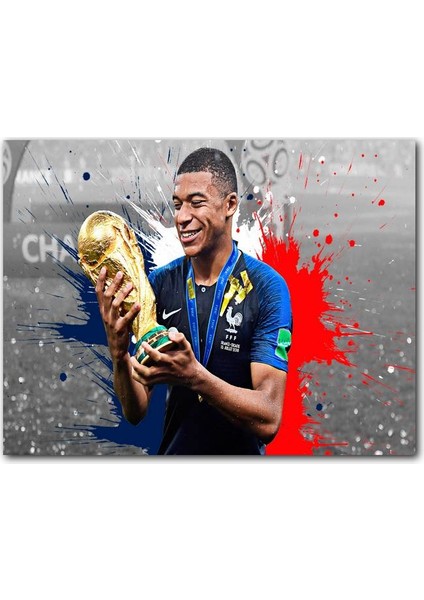 Cakatablo Ahşap Tablo Kylian Mbappe ve Şampiyon Kupası Görseli