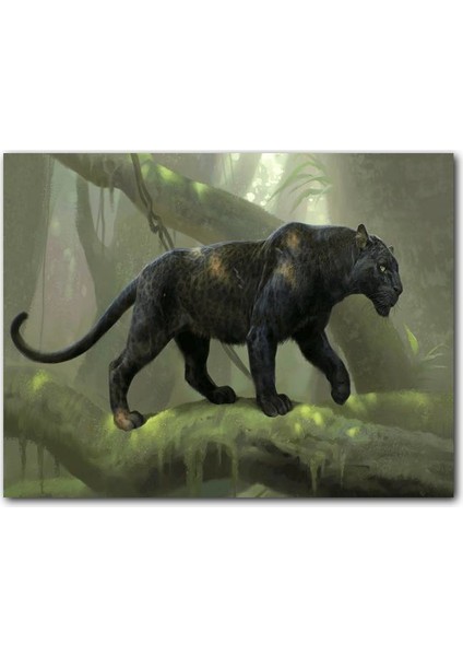 Cakatablo Ahşap Tablo Orman ve Kara Panter Görseli