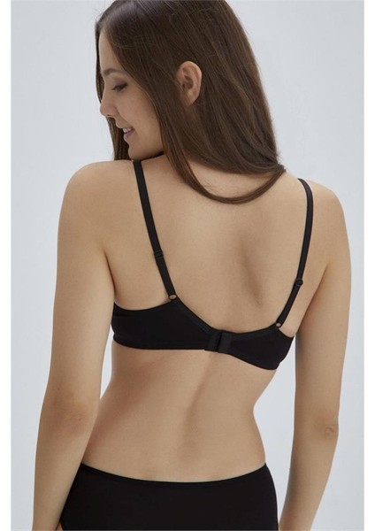 ERSK111 Daisy Kulaklı Yarı Push-Up Tek Sütyen - Siyah