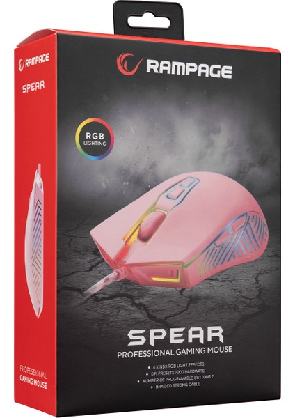 SMX-G68 SPEAR Full RGB 7200DPI Pembe 7D Makrolu Gaming Oyuncu Mouse