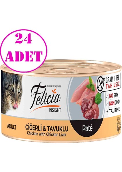 Tahılsız Ciğerli Tavuklu Kıyılmış Yaş Kedi Maması 85 gr 24 Ad